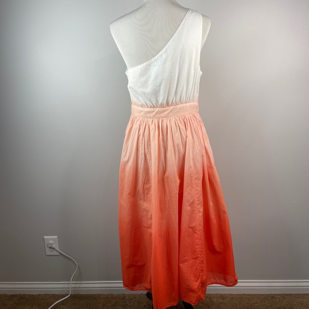 Boden NWT Ora Ombre One Shoulder Midi Dress Orange White Dip Dye Womens 6 cotton - Picture 8 of 14